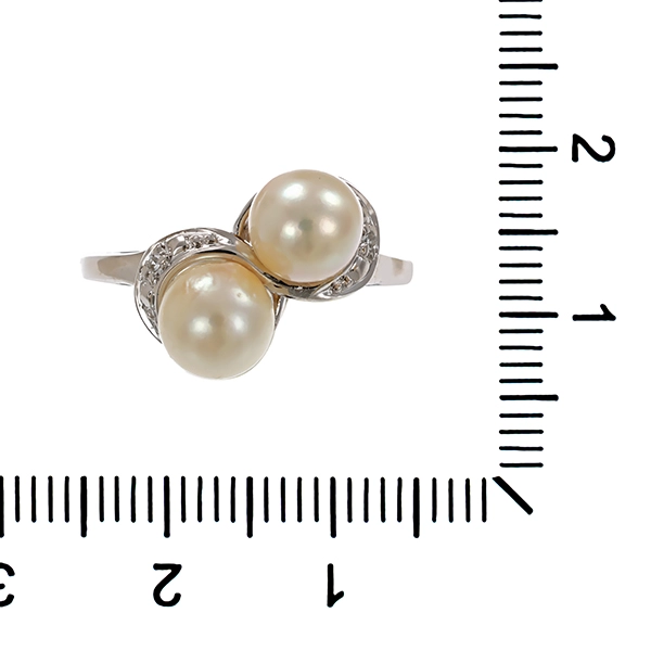Ring, 14K, Weißgold, Perlen, Diamanten, U58