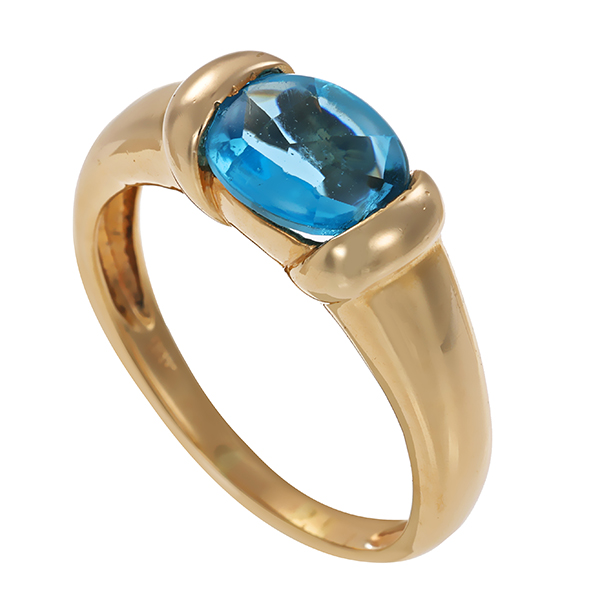 Ring, 14K, Gelbgold, Topas blau
