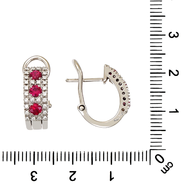 Clip-Stecker, 18K, Weißgold, Rubine, Brillanten