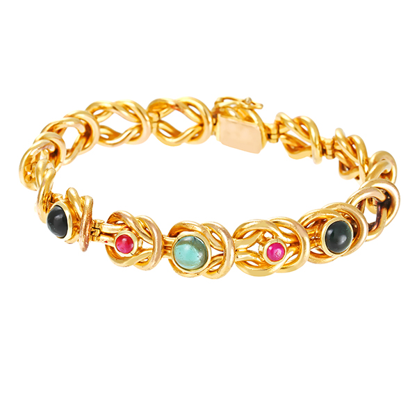Armband, 14K, Gelbgold, Rubin, Turmalin