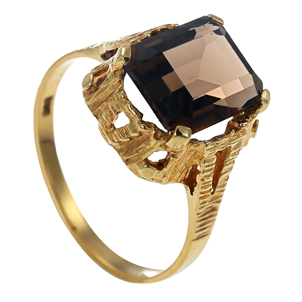 Ring, 14K, Gelbgold, Rauchquarz