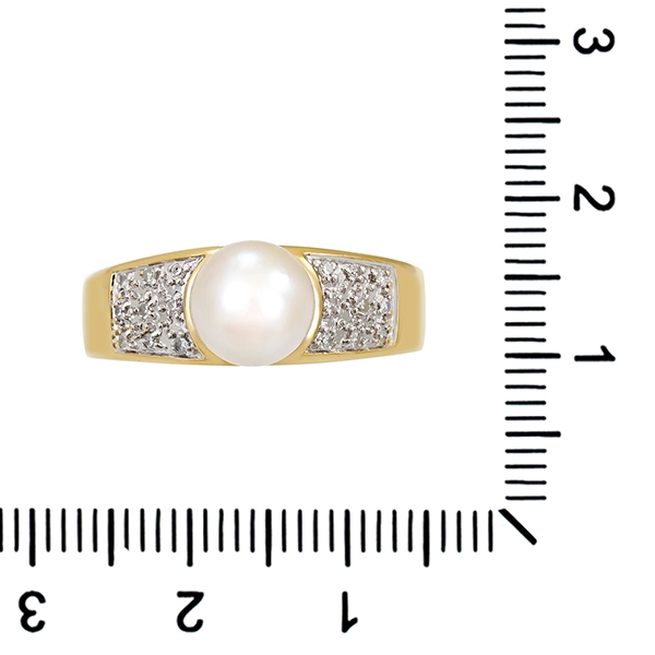 Ring, 14K, Gelb-/Weißgold, Perle, Diamanten