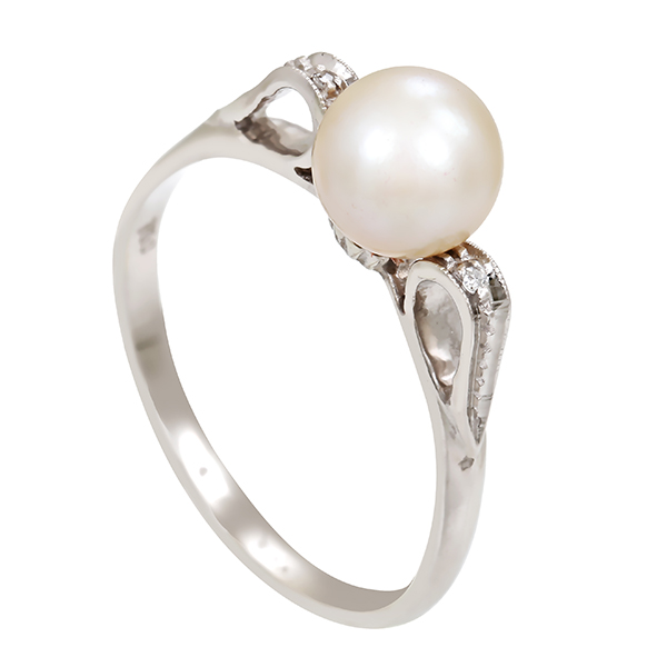Ring, 18K, Weißgold, Perle, Diamanten
