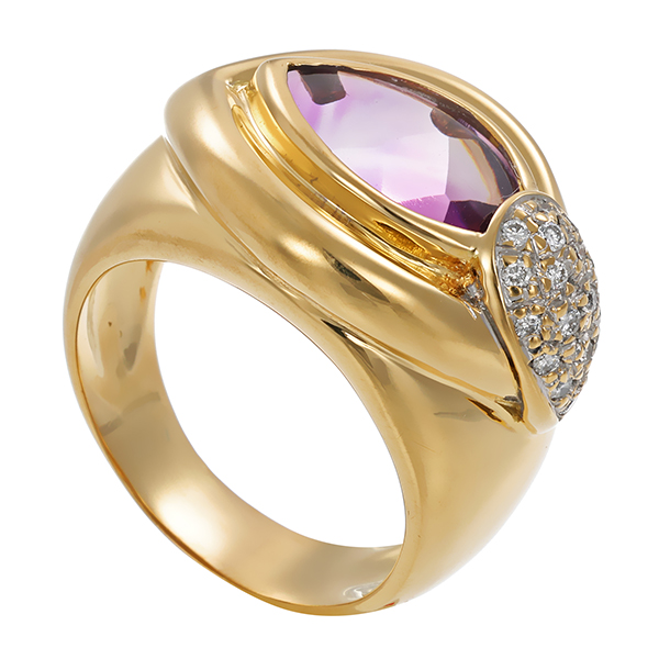 Ring, 18K, Gelb-/Weißgold, Brillanten, Amethyst
