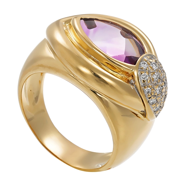 Ring, 18K, Gelb-/Weißgold, Brillanten, Amethyst