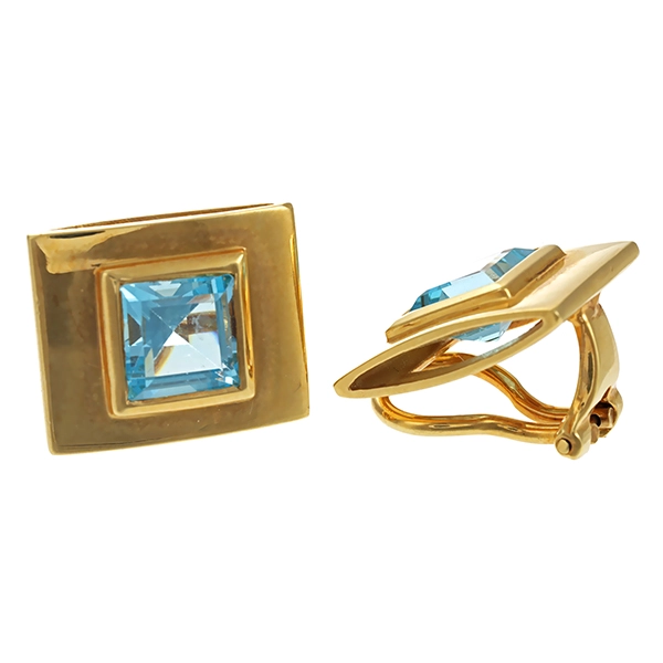 Ohrclips, 14K, Gelbgold, Topas blau, Clip