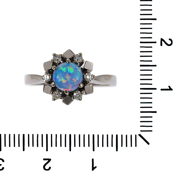 Ring, 14K, Weißgold, synth. Opal, Diamant