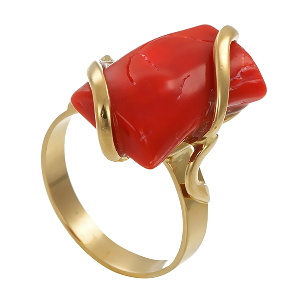 Ring, 18K, Gelbgold, Koralle