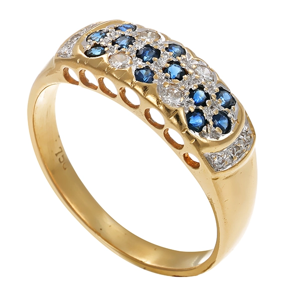 Ring, 18K, Gelb-/Weißgold, Saphir, Brillant