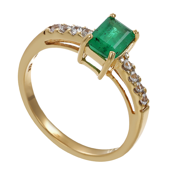 Ring, 9K, Gelbgold, Zirkonia, Smaragd