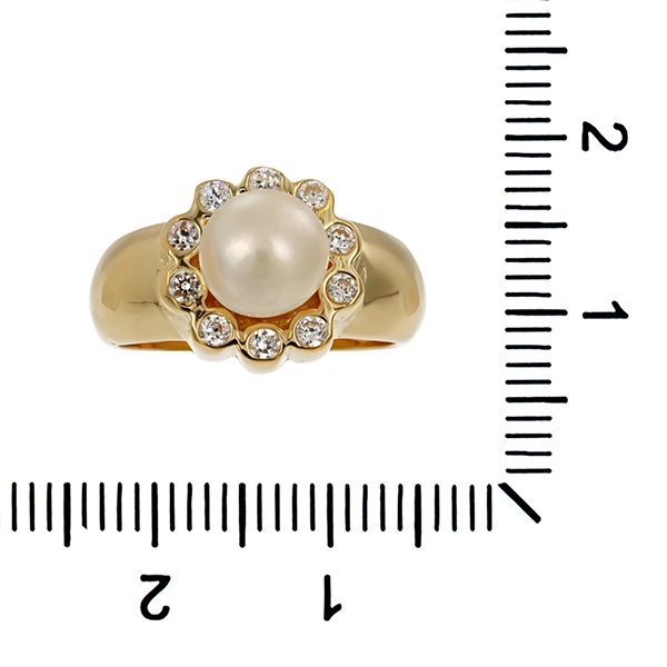 Ring, 14K, Gelbgold, Perle, Zirkonia
