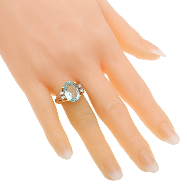 Ring, 14K, Gelbgold, Topas blau, Zirkonia