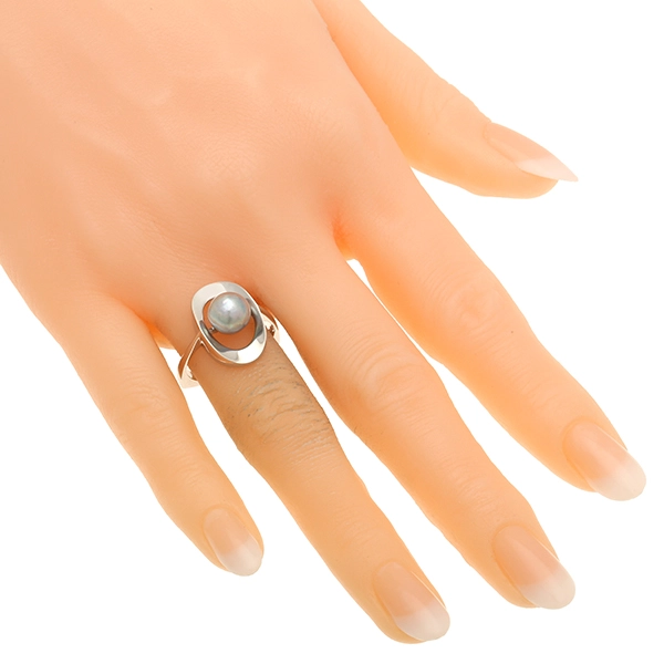 Ring, 14K, Weißgold, Perle