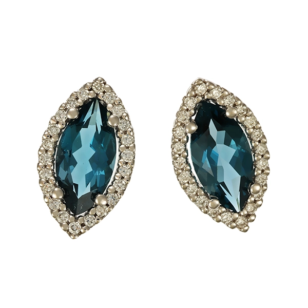 Ohrstecker, 14K, Weißgold, Brillant, Topas blau