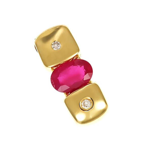 Anhänger, 14K, Gelbgold, Rubin, Brillant