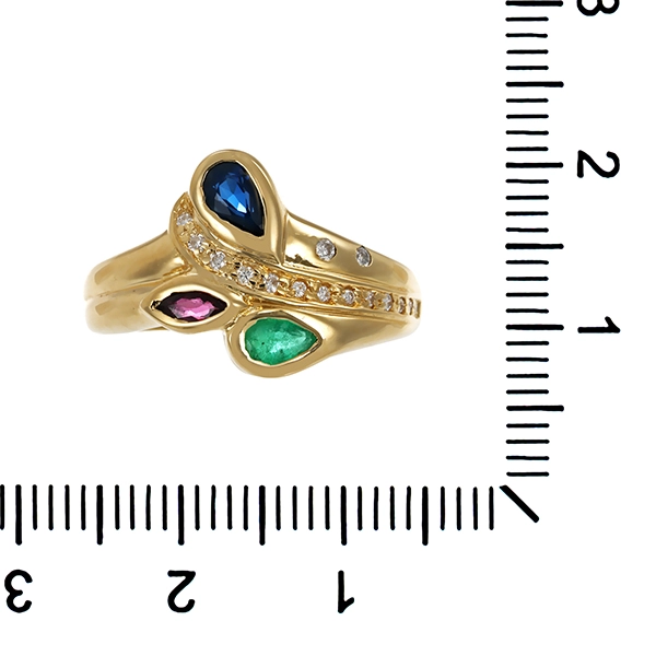 Ring, 14K, Gelbgold, Brillanten, Edelsteine