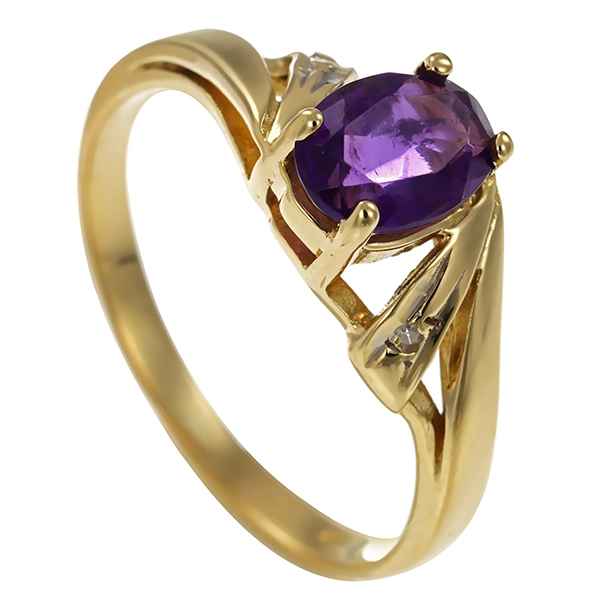 Ring, 14K, Gelb-/Weißgold, Amethyst, Diamant