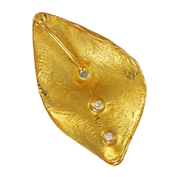 Anhänger, 18K, Gelbgold, Saphir, Brillanten, Blatt