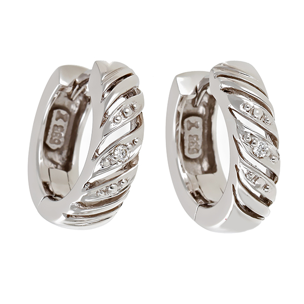 Creolen, 14K, Weißgold, Brillanten