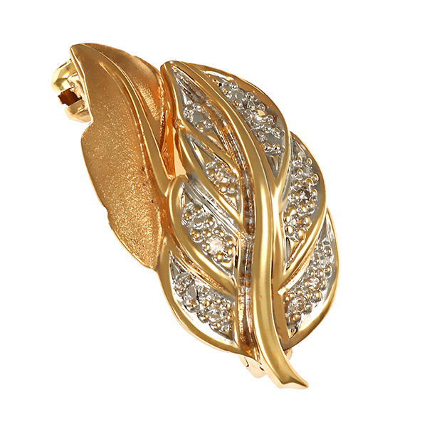 Brosche, 14K, Gelb-/Weißgold, Diamanten