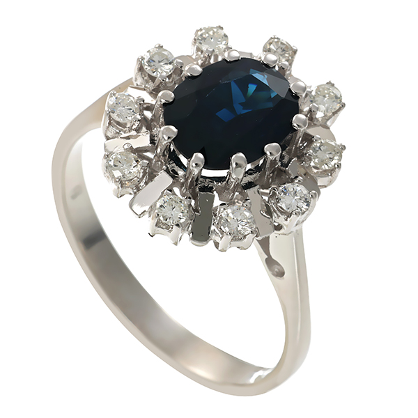 Ring, 14K, Weißgold, Brillanten, Saphir