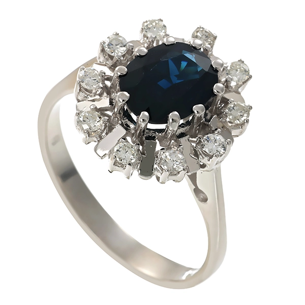 Ring, 14K, Weißgold, Brillanten, Saphir
