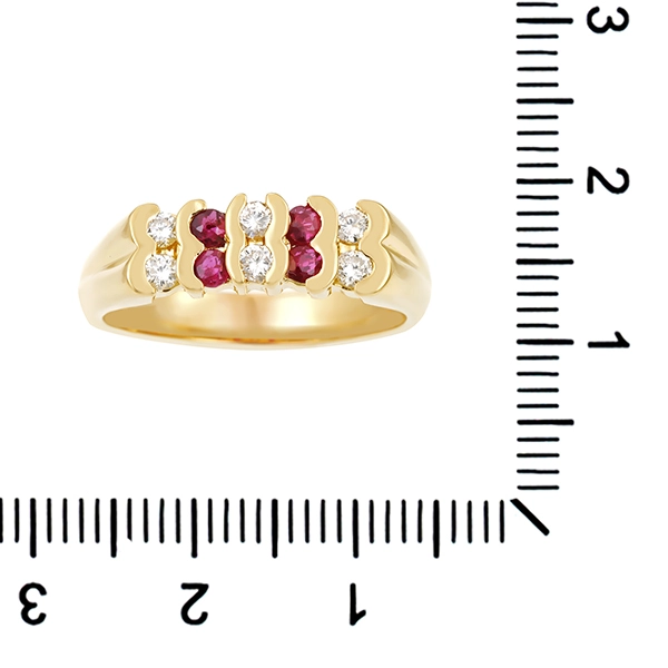 Ring, 18K, Gelbgold, Rubine, Brillanten