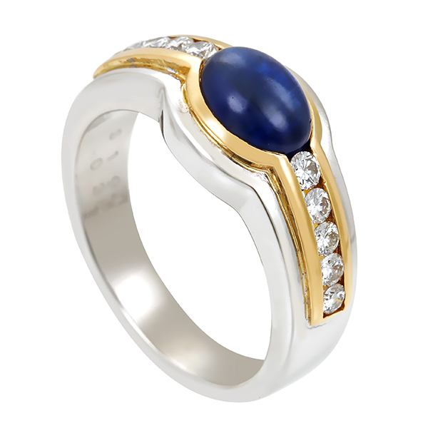 Ring, 18K, Gelb-/Weißgold, Saphir, Brillant