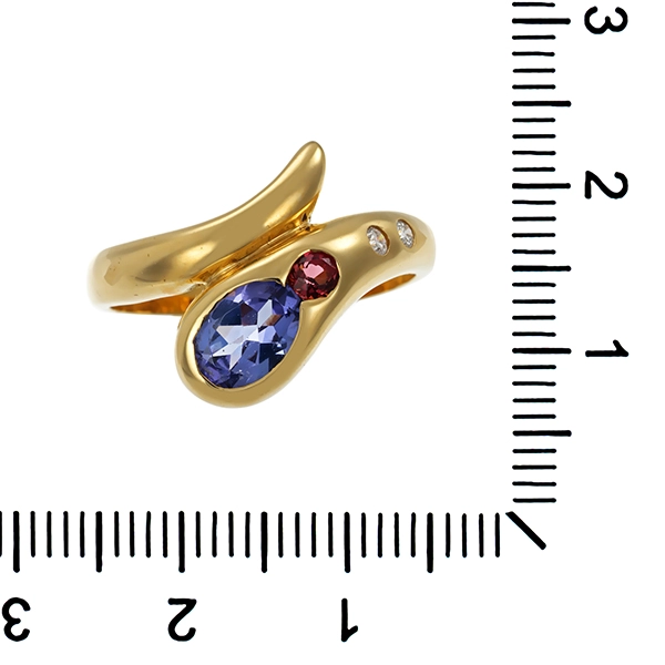 Ring, 14K, Gelbgold, Brillanten, Tansanit, Turmalin