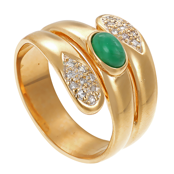 Ring, 14K, Gelbgold, Smaragd, Diamant