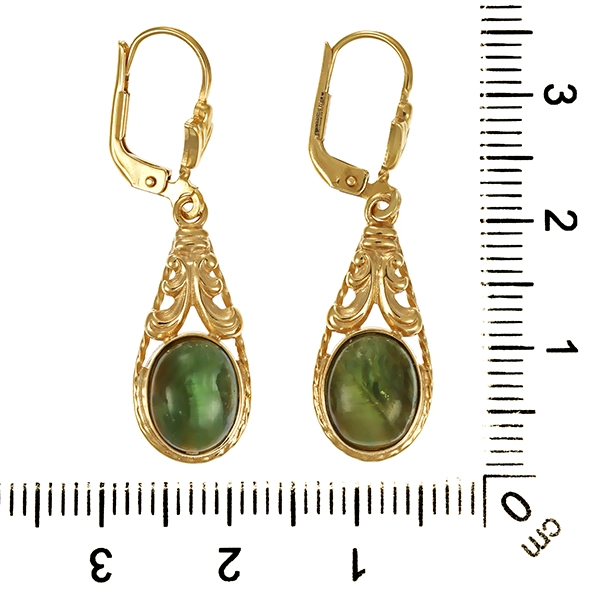 Ohrhänger, 9K, Gelbgold, Katzenaugen Quarz