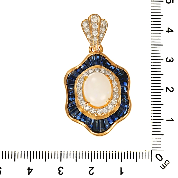 Anhänger, 18K, Gelbgold, Brillant, Opal, Saphir