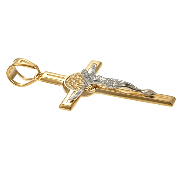Anhänger, 14K, Gelb-/Weißgold, Kruzifix