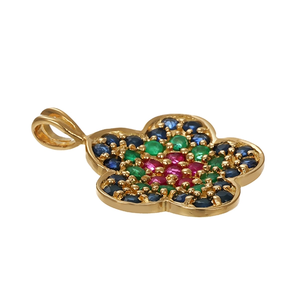 Anhänger, 18K, Gelbgold, Farbsteine, Blume