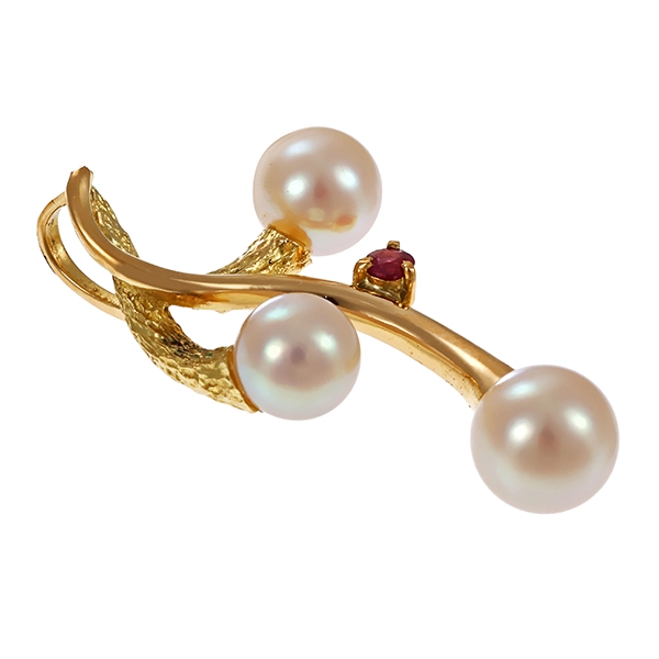 Anhänger, 18K, Gelbgold, Perlen, Rubin