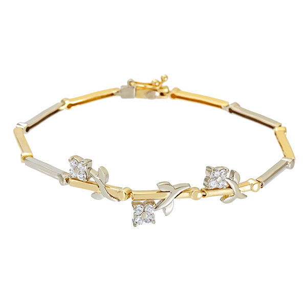 Armband, 14K, Gelb-/Weißgold, Zirkonia