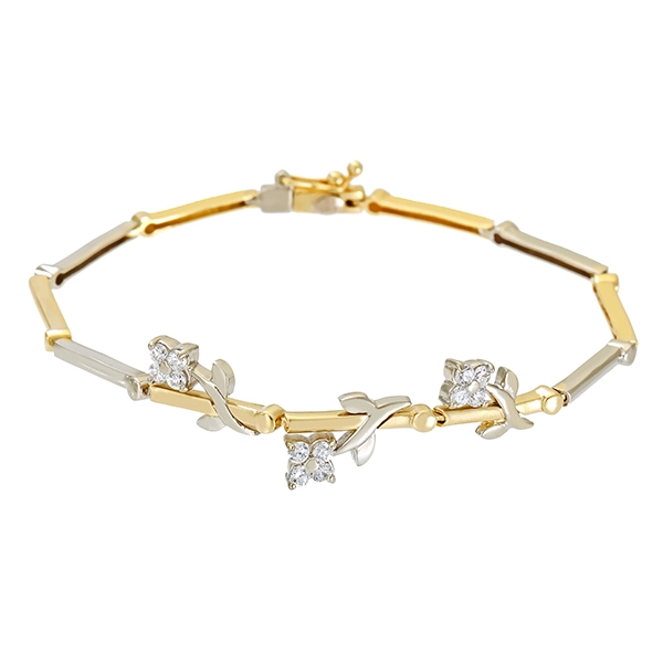 Armband, 14K, Gelb-/Weißgold, Zirkonia