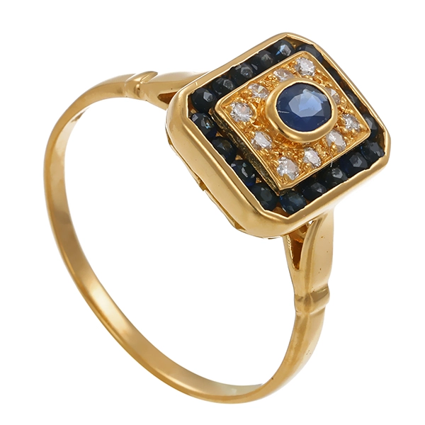 Ring, 18K, Gelbgold, Diamanten, Saphire