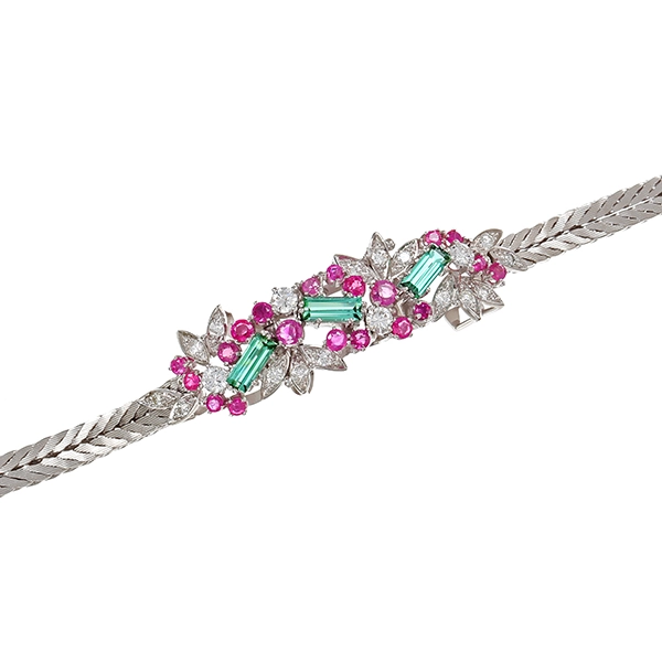 Armband, 14K, Weißgold, Rubin, Turmalin, Brillanten