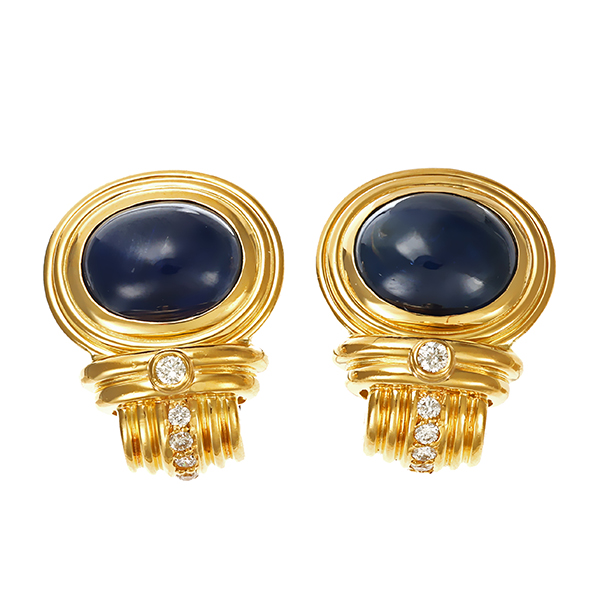 Clip-Stecker, 18K, Gelbgold, Saphire, Brillanten
