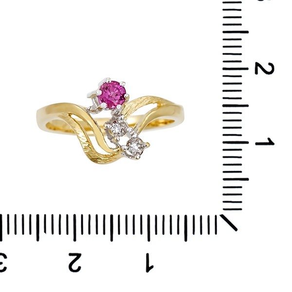 Ring, 14K, Gelb-/Weißgold, Rubin, Diamanten
