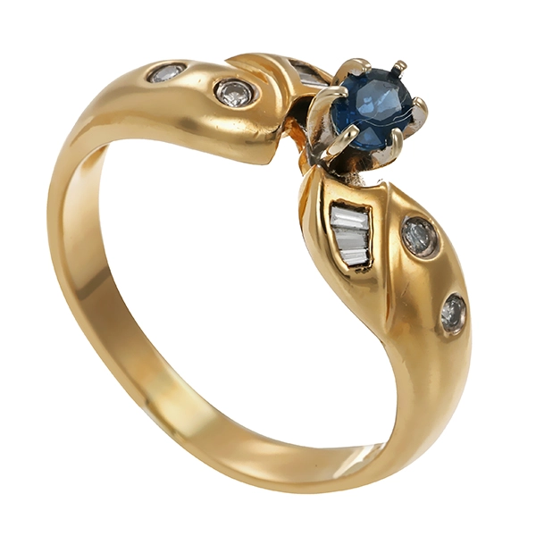 Ring, 14K, Gelbgold, Saphir, Brillanten, Diamanten