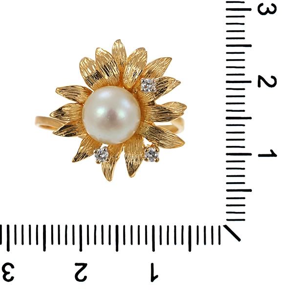 Ring, 18K, Gelbgold, Perle, Brillanten