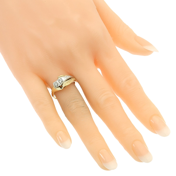 Diamantring, 14K, Gelb-/Weißgold, Handarbeit, Brillanten