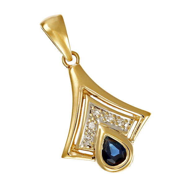 Anhänger, 14K, Gelb-/Weißgold, Saphir, Diamanten