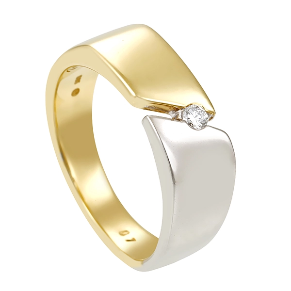 Herrenring, 14K, Gelb-/Weißgold, Brillant