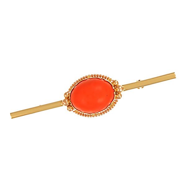 Brosche, 14K, Gelbgold, Koralle