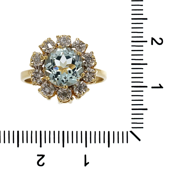 Ring, 8K, Gelbgold, Aquamarin, Diamant