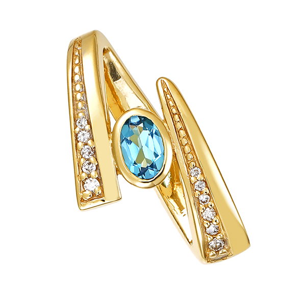 Anhänger, 14K, Gelbgold, Zirkonia, Blautopas