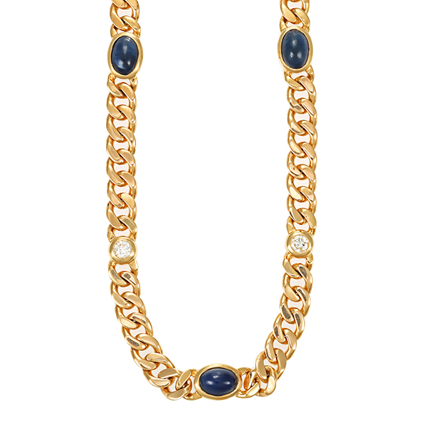 Collier, 14K, Gelbgold, Brillant, Saphir